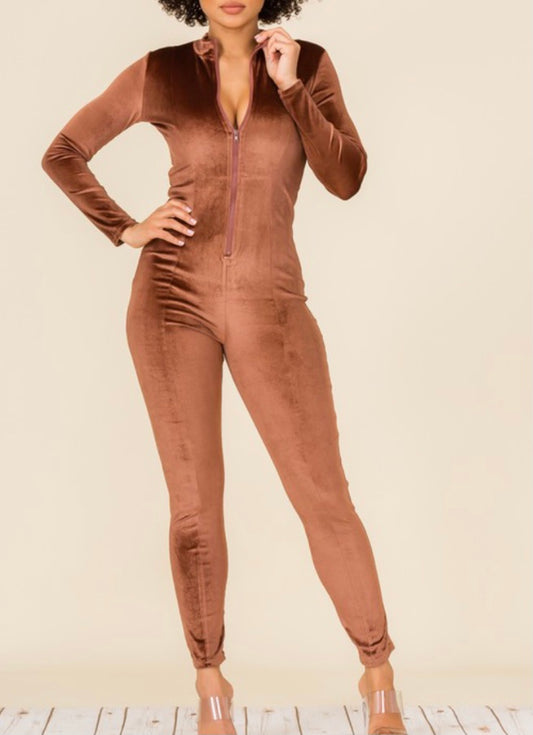 Brown Sugar-Soft Velvet Jumpsuit